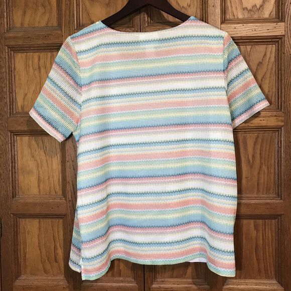 Alfred Dunner Pastel Lined Mesh Top Women's L Short Sleeve Scoop Neck Blouse - Picture 4 of 8